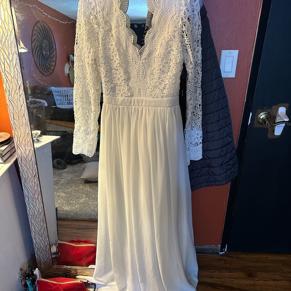 Awaken My Love White Long Sleeve Lace Maxi Dress By Lulu